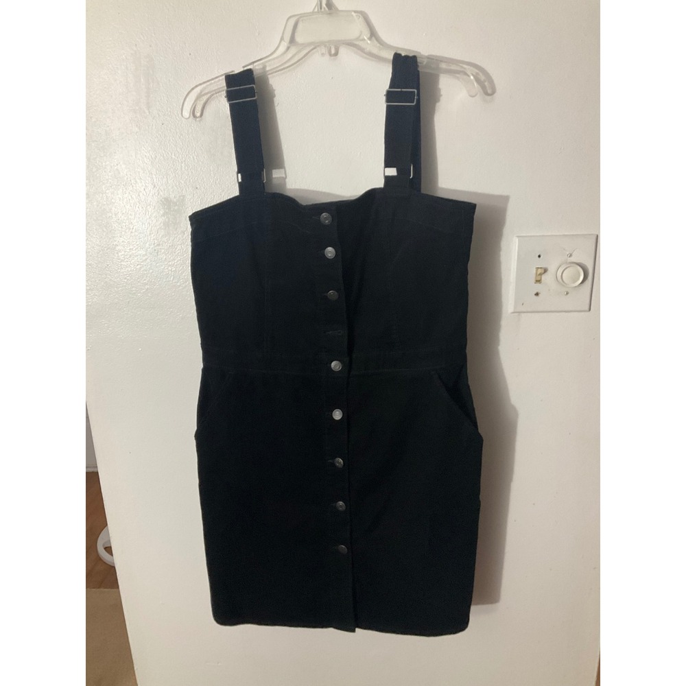 Gap Denim Black Corduroy Button Front Overall Pinafore Dress Women Large